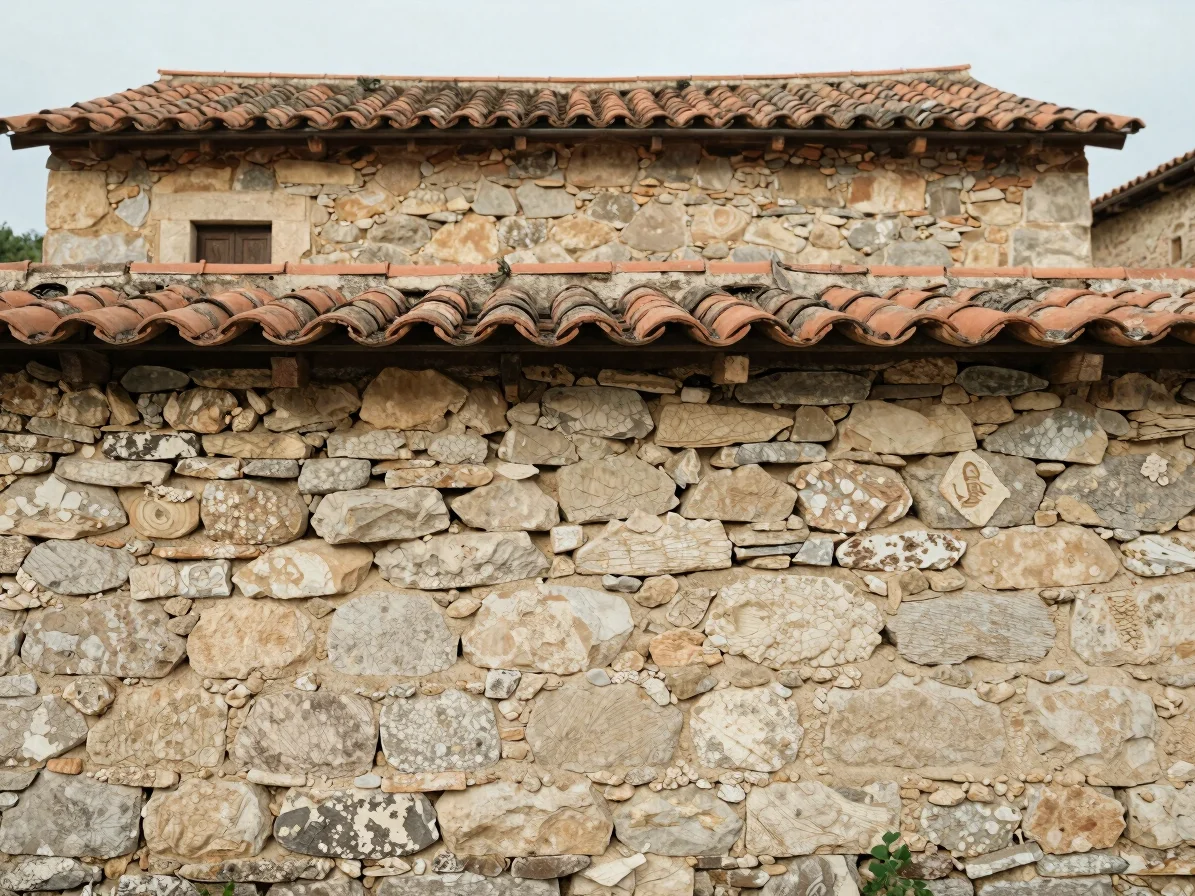 Close documentary detail of traditional dry-stone and lime-mortar