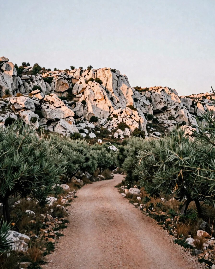 Wide documentary landscape of Ardèche limestone escarpments at so
